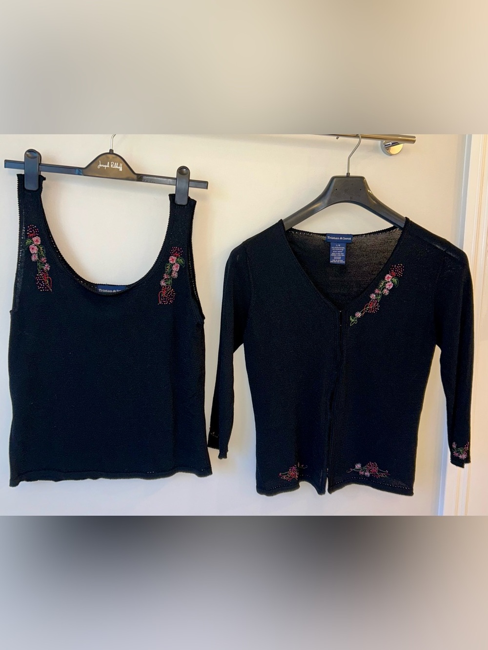 Tristan & Iseut TwinSet 🇨🇦 - Beaded Black Knit Cardigan + Tank Top - Vintage